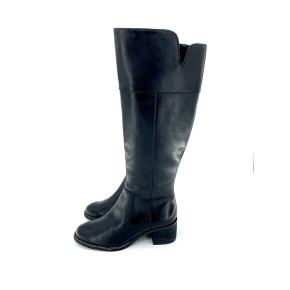 Franco Sarto Lucianna Black Leather Heeled Tall Boots SZ 6.5 New $219